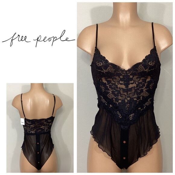 Free People Tops - Free People black lace one piece bodysuit. XS. Retails $78